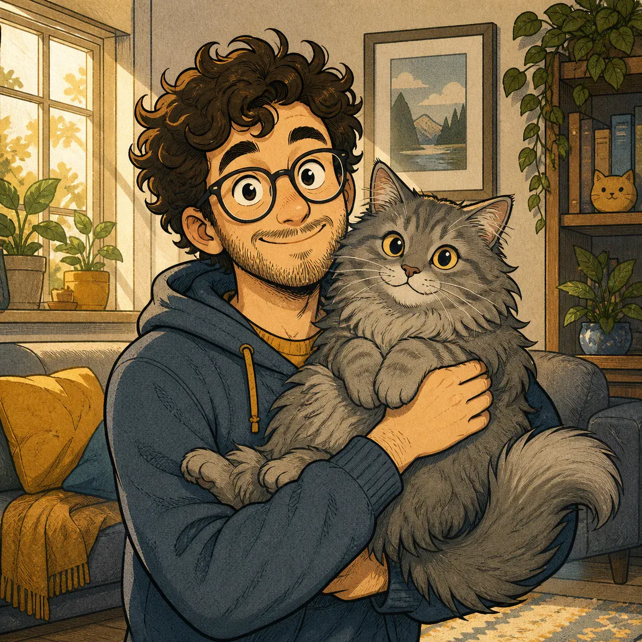 Owner Cat Profile showing a pet photo transformed into cartoon artwork