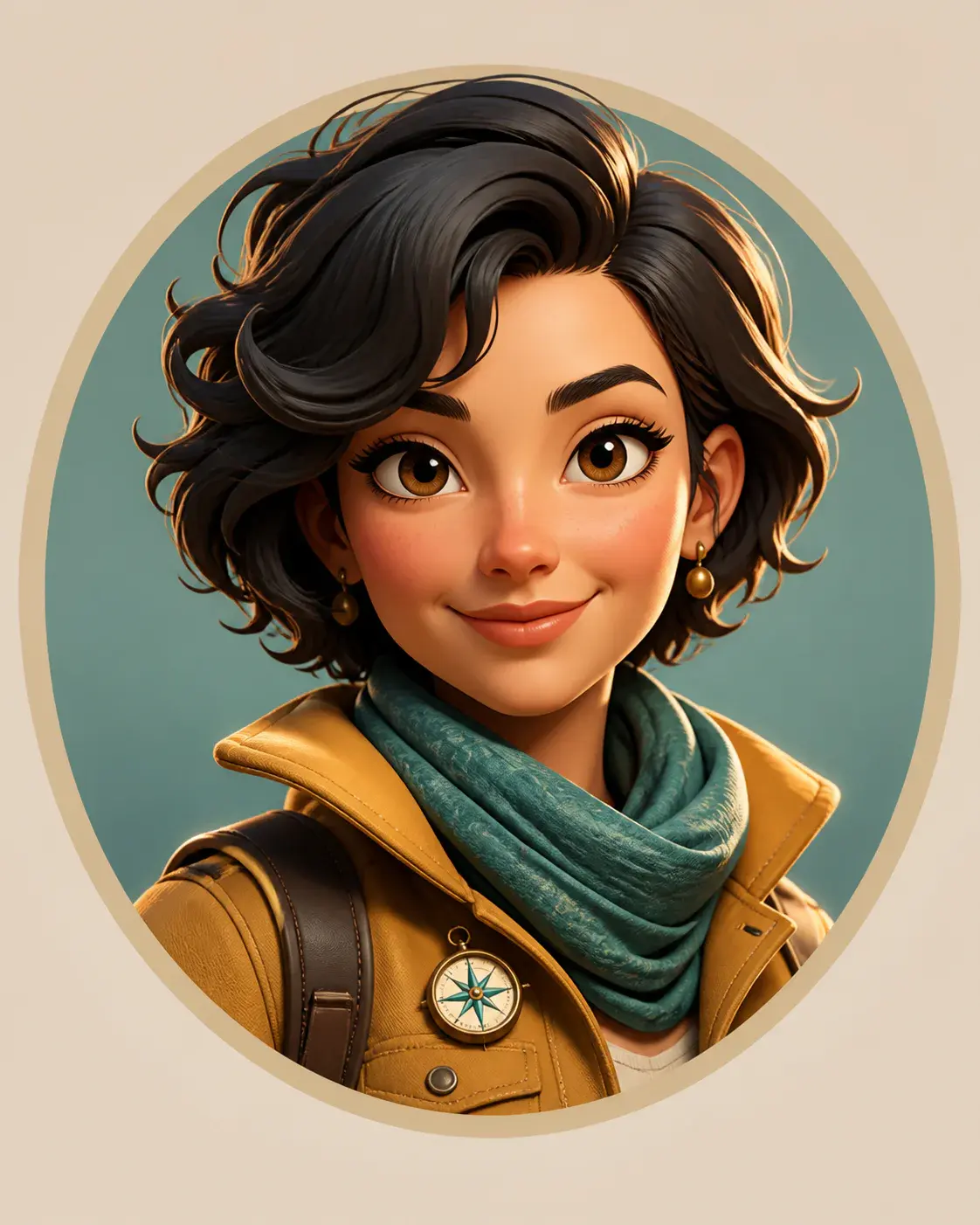 Transform a reference headshot into a polished 3D cartoon profile picture for an urban explorer brand, with a mustard jacket,