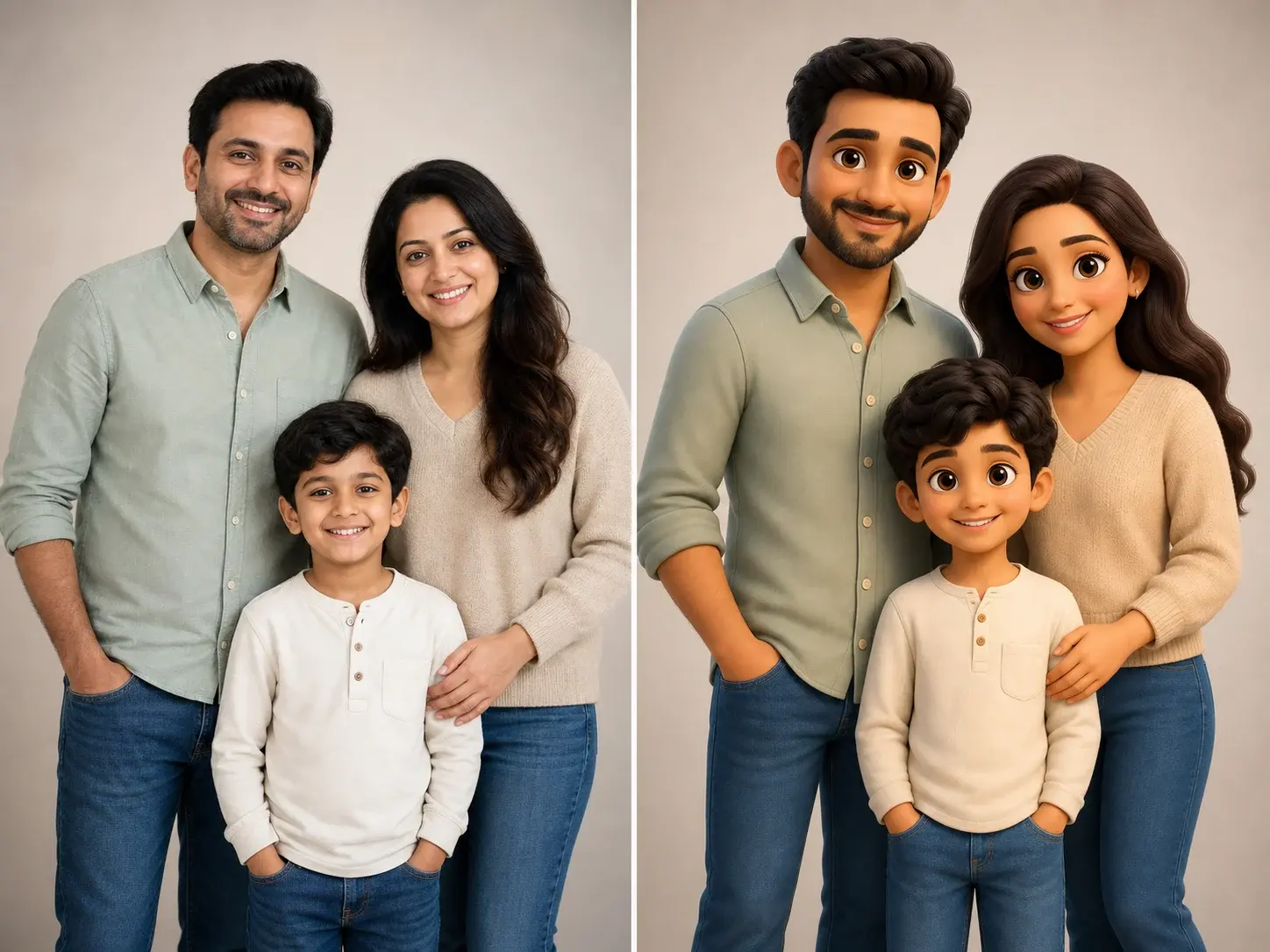 Original studio portrait of two parents and one child