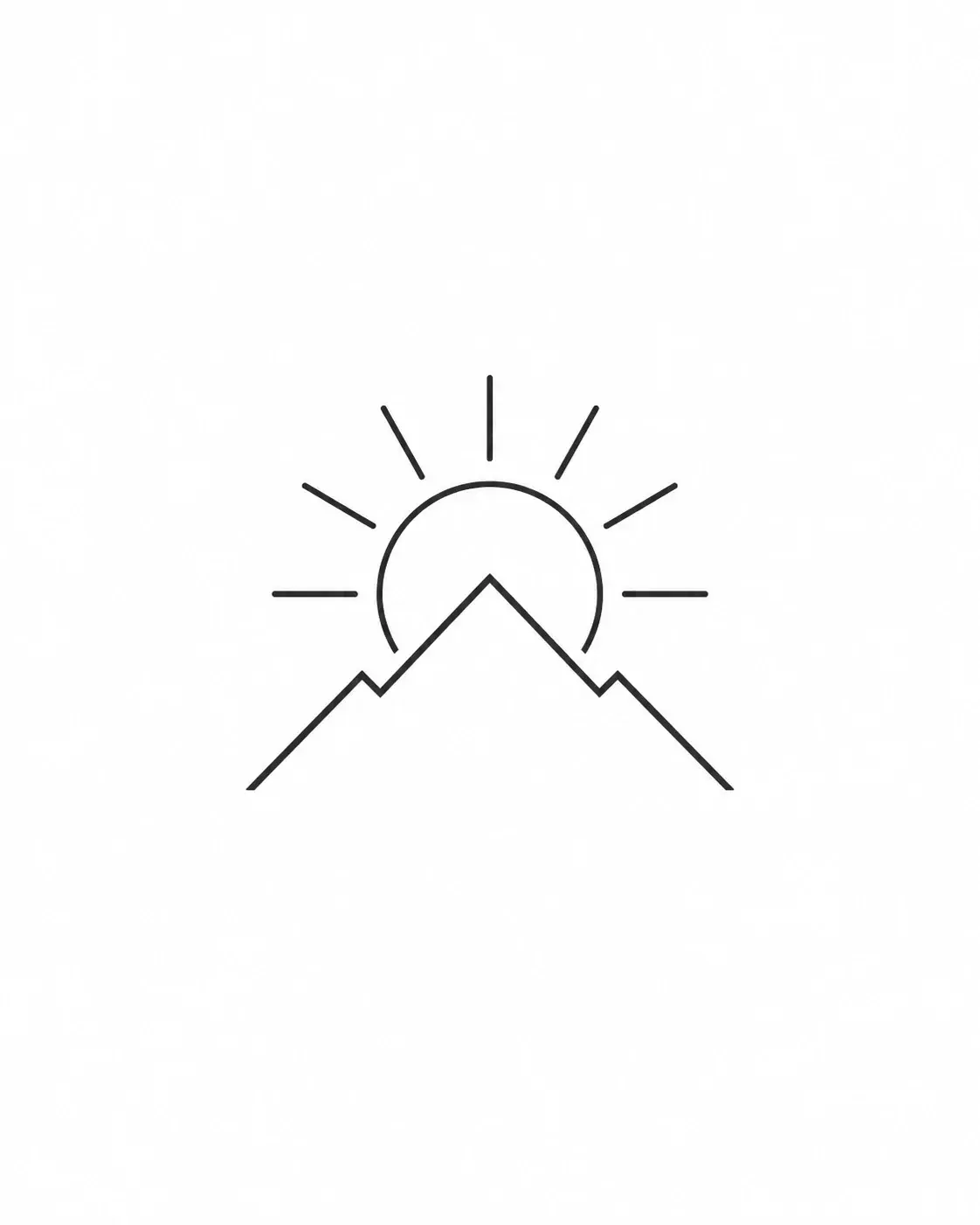 Minimalist AI prompt real output: Original minimalist logo concept of a mountain and rising sun, drawn as a single thin charc
