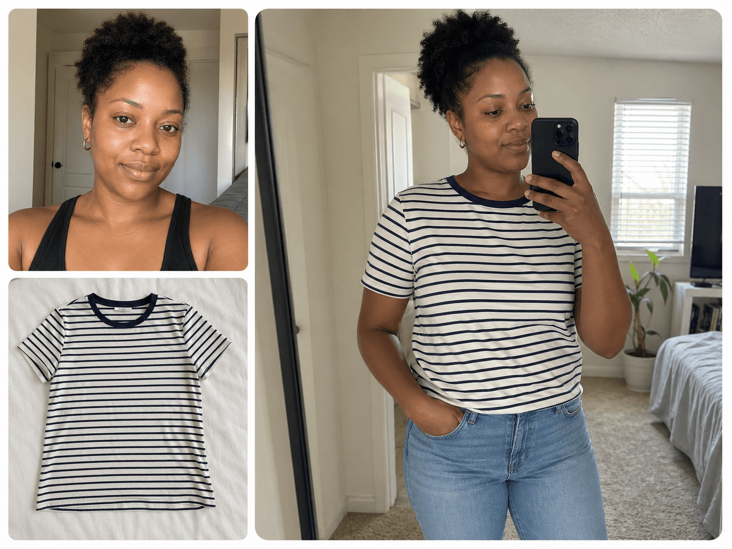 Virtual try-on example with source photos and generated result